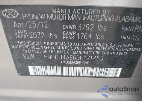 2013 Hyundai Elantra Gls from USA, damaged, VIN 5NPDH4AE6DH171453